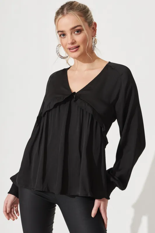 Mckenna Top In Black Satin sold by St Frock
