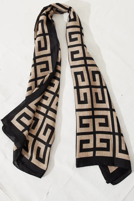 Sophia Scarf In Black And Beige Geometric sold by St Frock