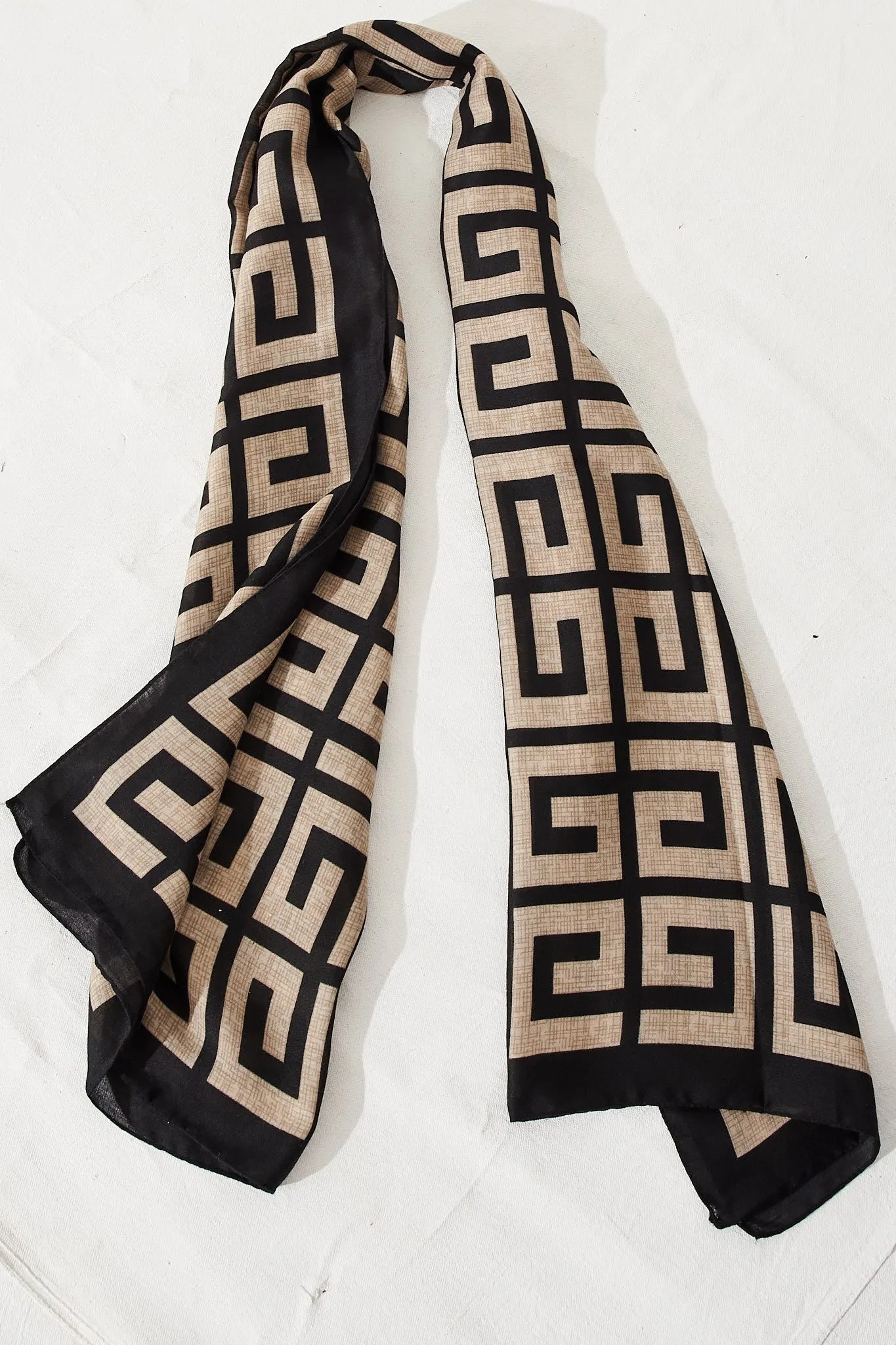 Sophia Scarf In Black And Beige Geometric sold by St Frock
