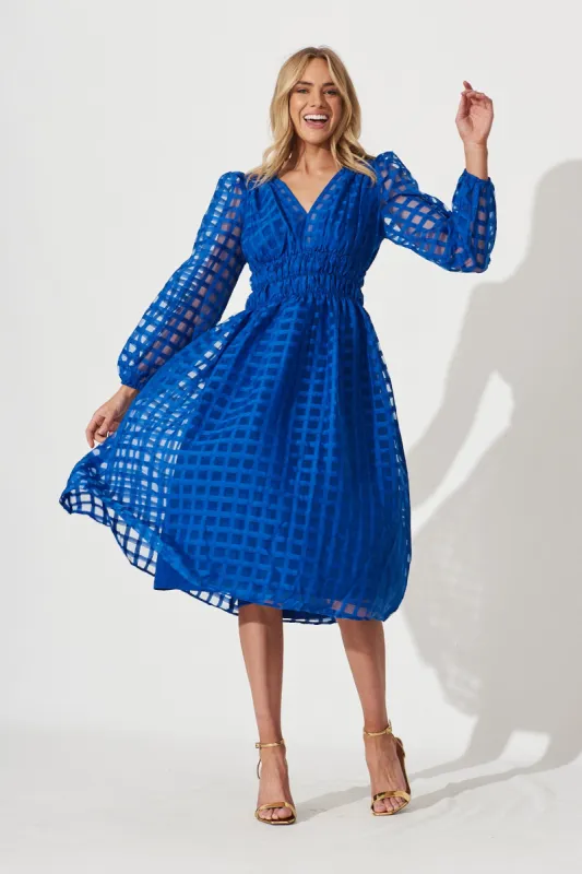 Cammeray Midi Dress In Cobalt Blue Organza sold by St Frock