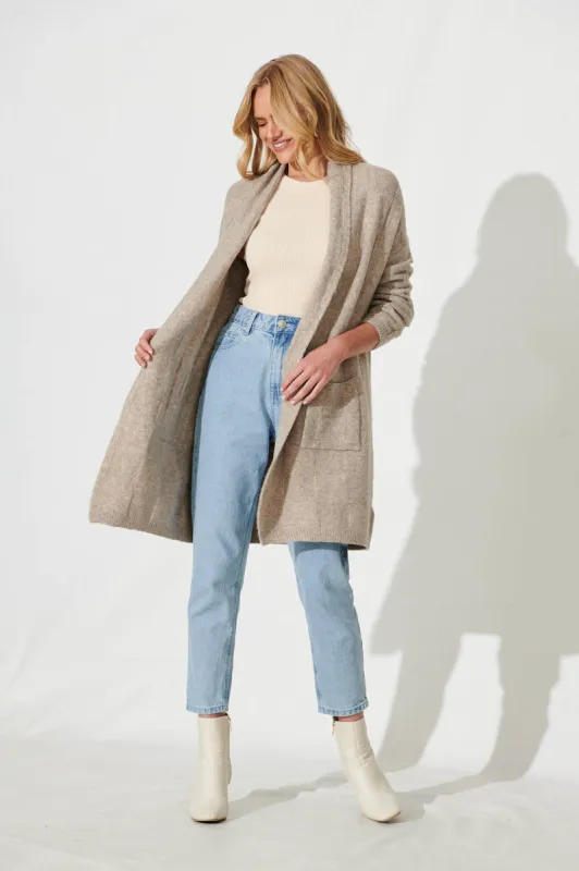 Saturn Knit Cardigan In Taupe Marle Wool Blend sold by St Frock