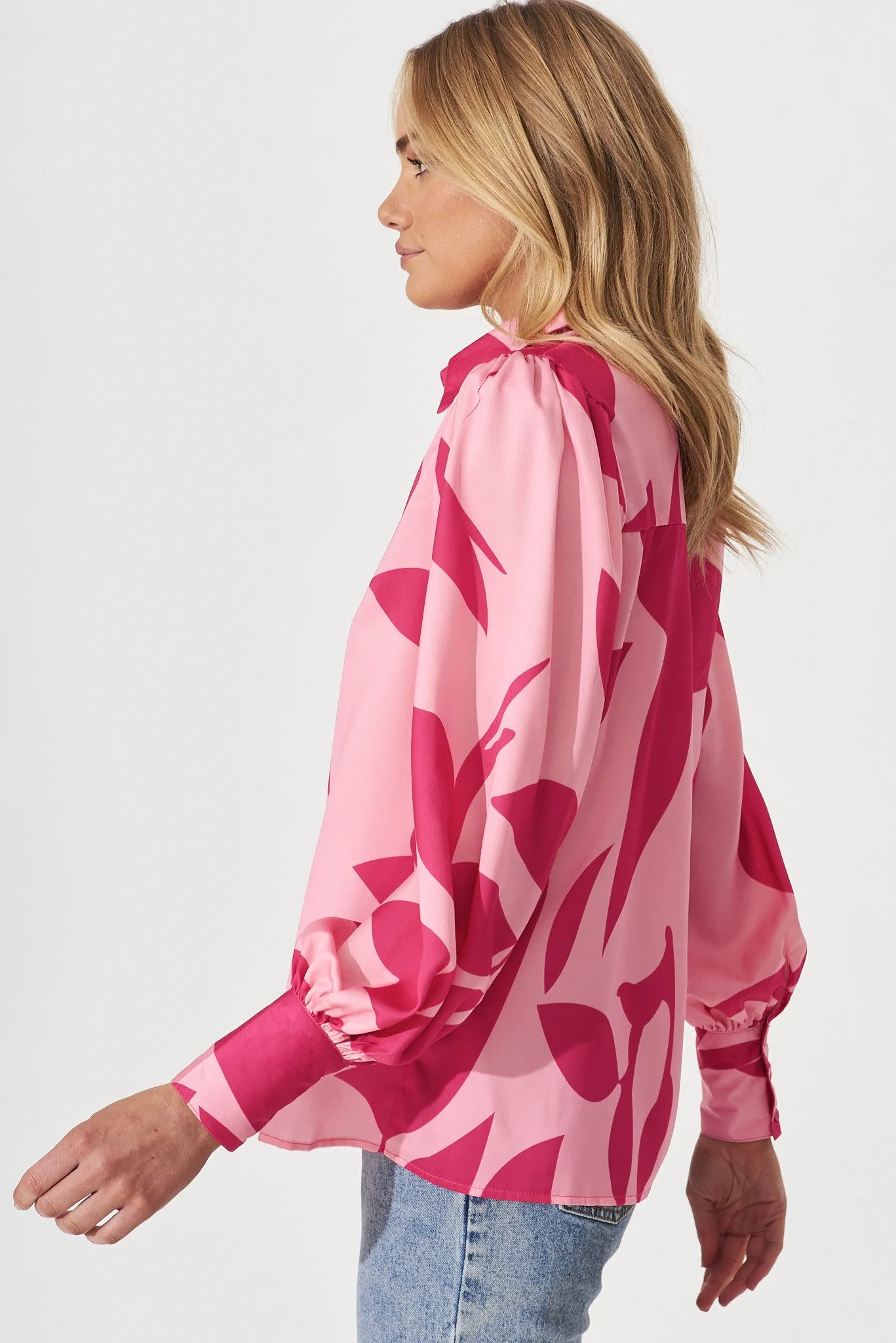 Callia Shirt In Pink With Fuchsia Print sold by St Frock product image thumbnail 5