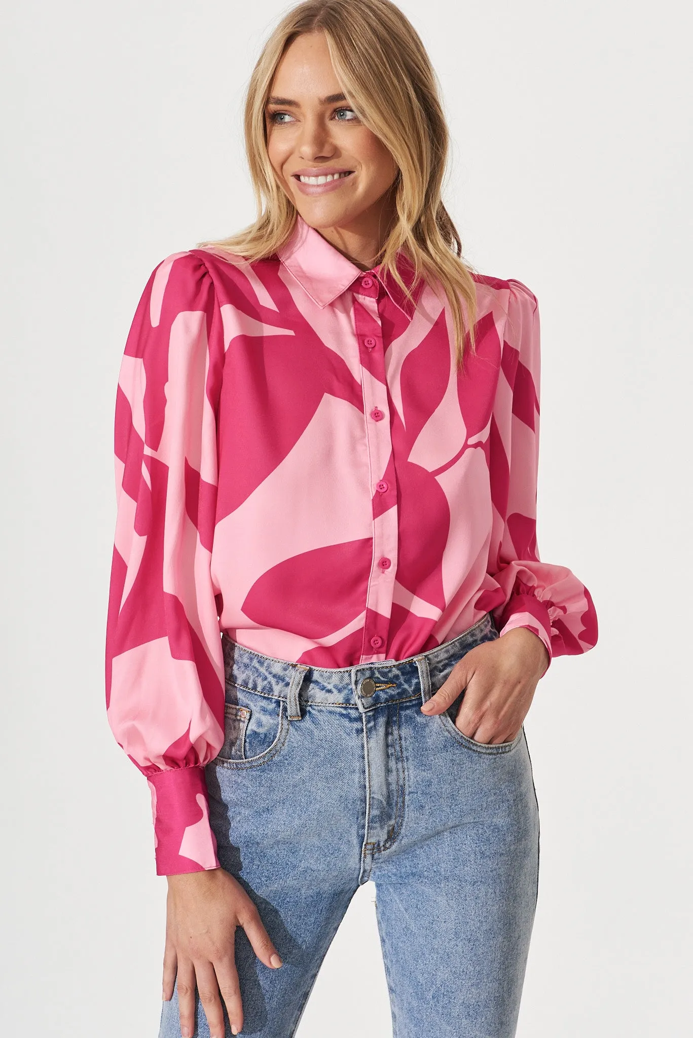 Callia Shirt In Pink With Fuchsia Print sold by St Frock product image thumbnail 4