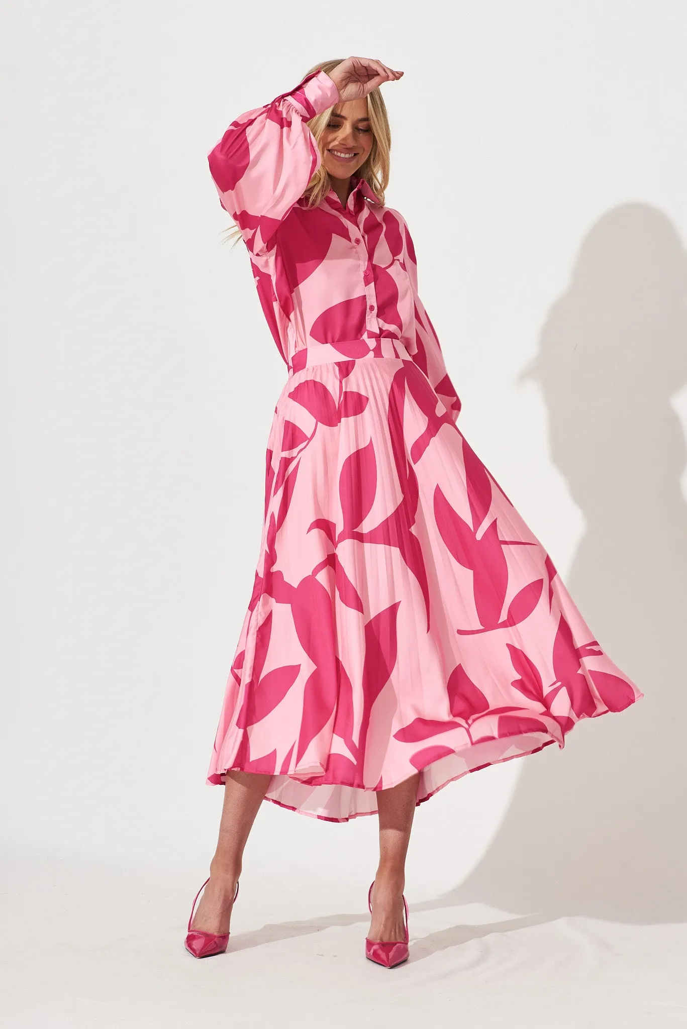 Callia Shirt In Pink With Fuchsia Print sold by St Frock product image thumbnail 2