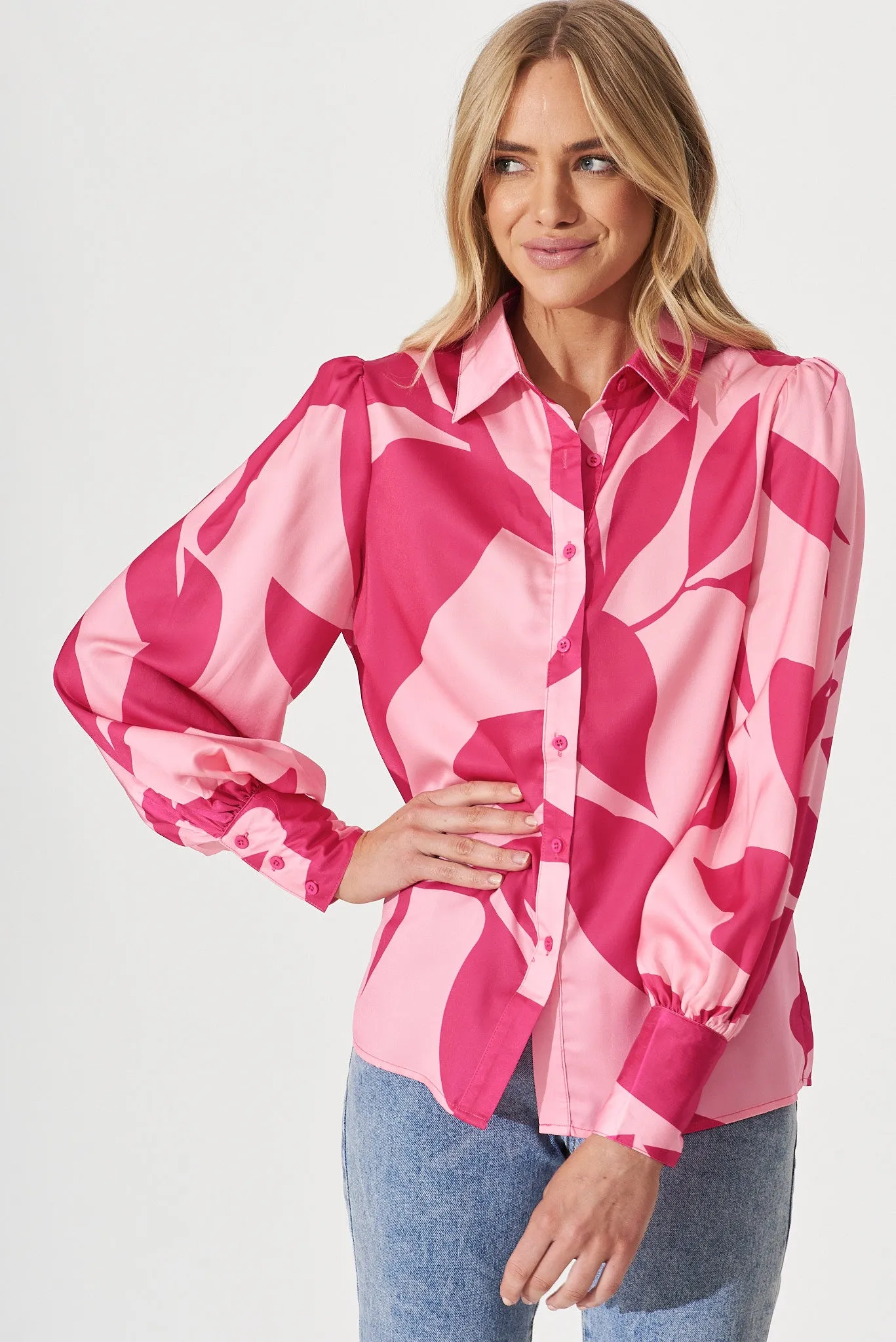 Callia Shirt In Pink With Fuchsia Print sold by St Frock product image thumbnail 3
