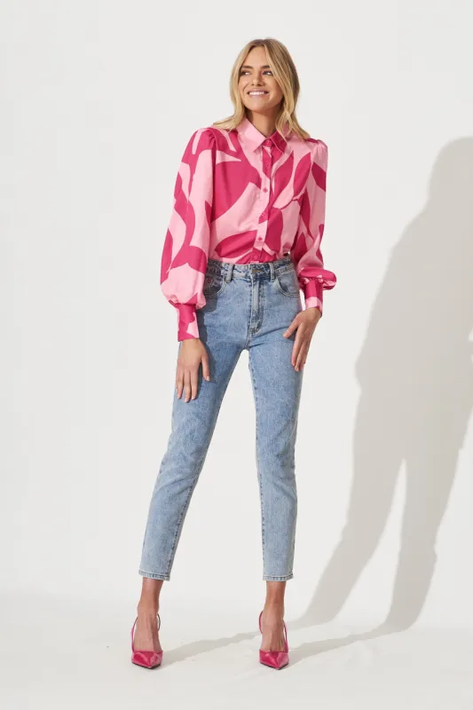 Callia Shirt In Pink With Fuchsia Print sold by St Frock