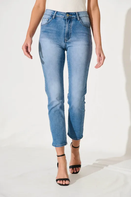 Gateway Mid Rise Straight Leg Crop Jean In Blue Denim sold by St Frock