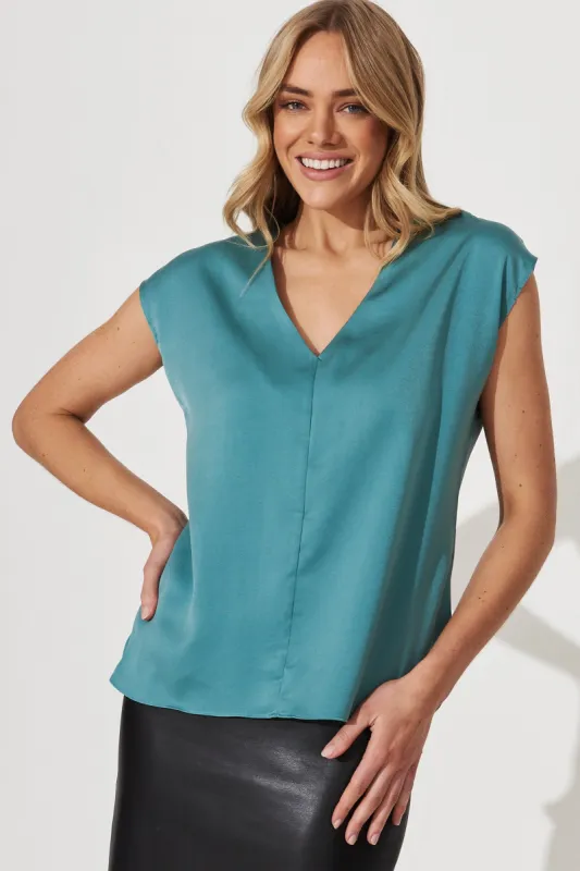 Indiana Top In Sea Foam Satin sold by St Frock
