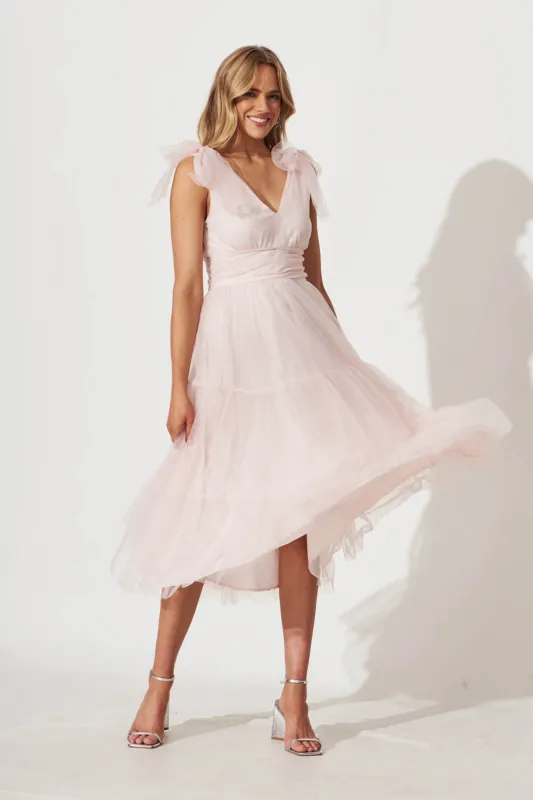 Aubrey Midi Dress In Blush Tulle sold by St Frock