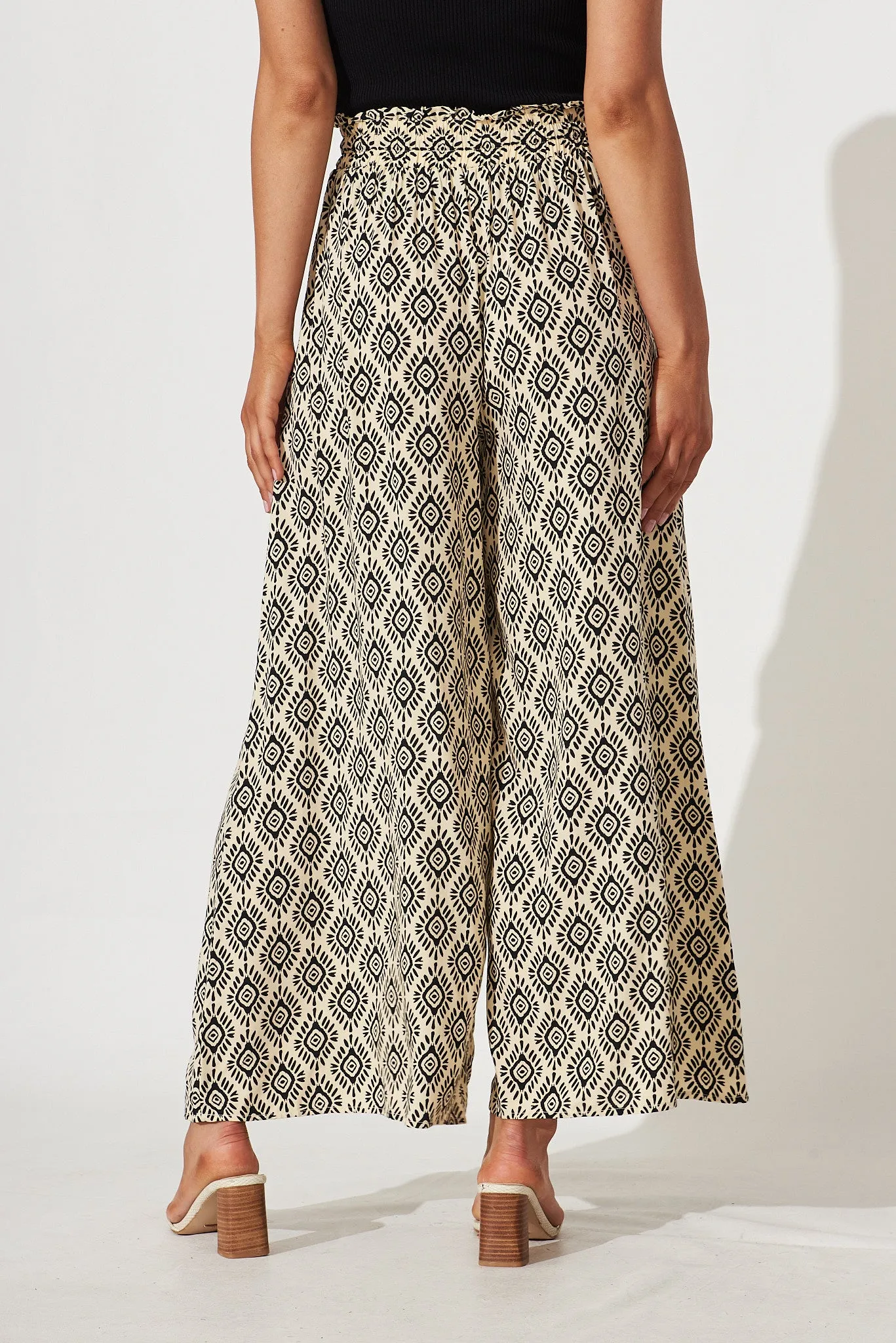 Goldie Wide Leg Pant In Cream With Black Print sold by St Frock product image thumbnail 4