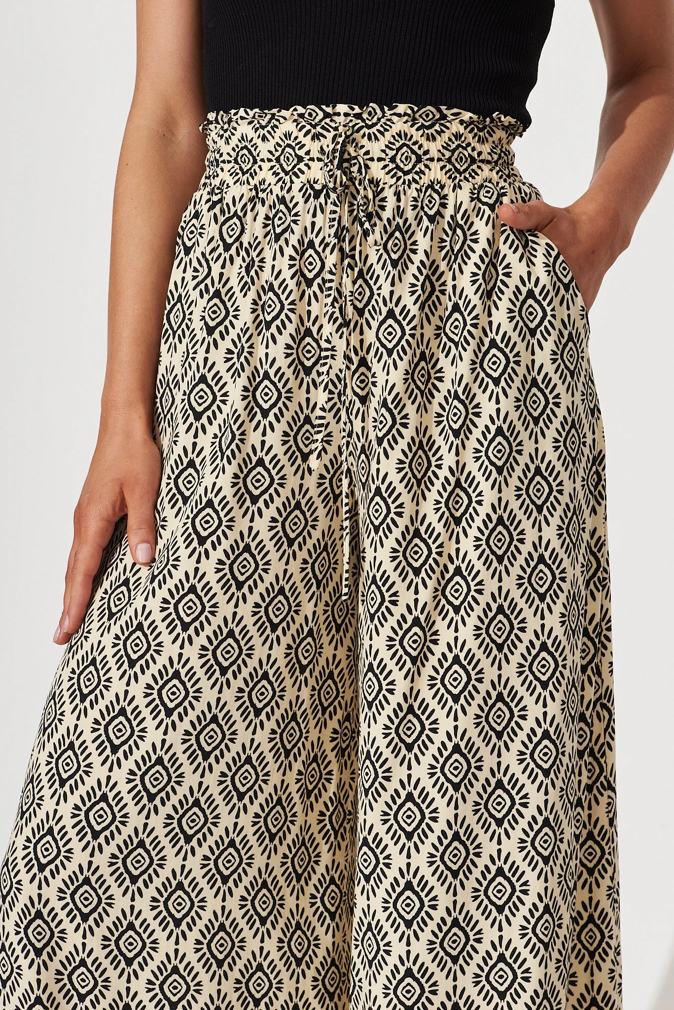 Goldie Wide Leg Pant In Cream With Black Print sold by St Frock product image thumbnail 5