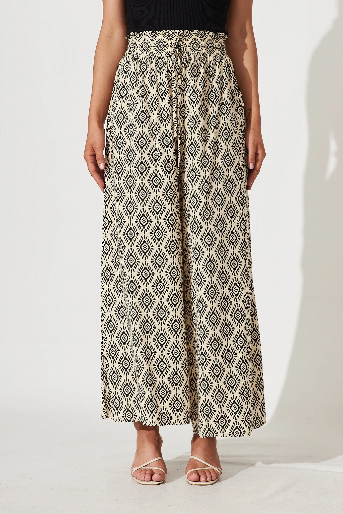 Goldie Wide Leg Pant In Cream With Black Print sold by St Frock product image thumbnail 3