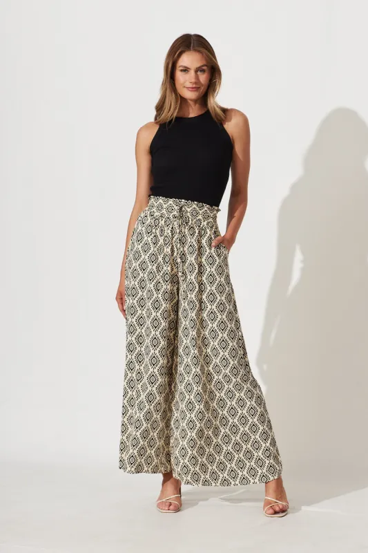 Goldie Wide Leg Pant In Cream With Black Print sold by St Frock