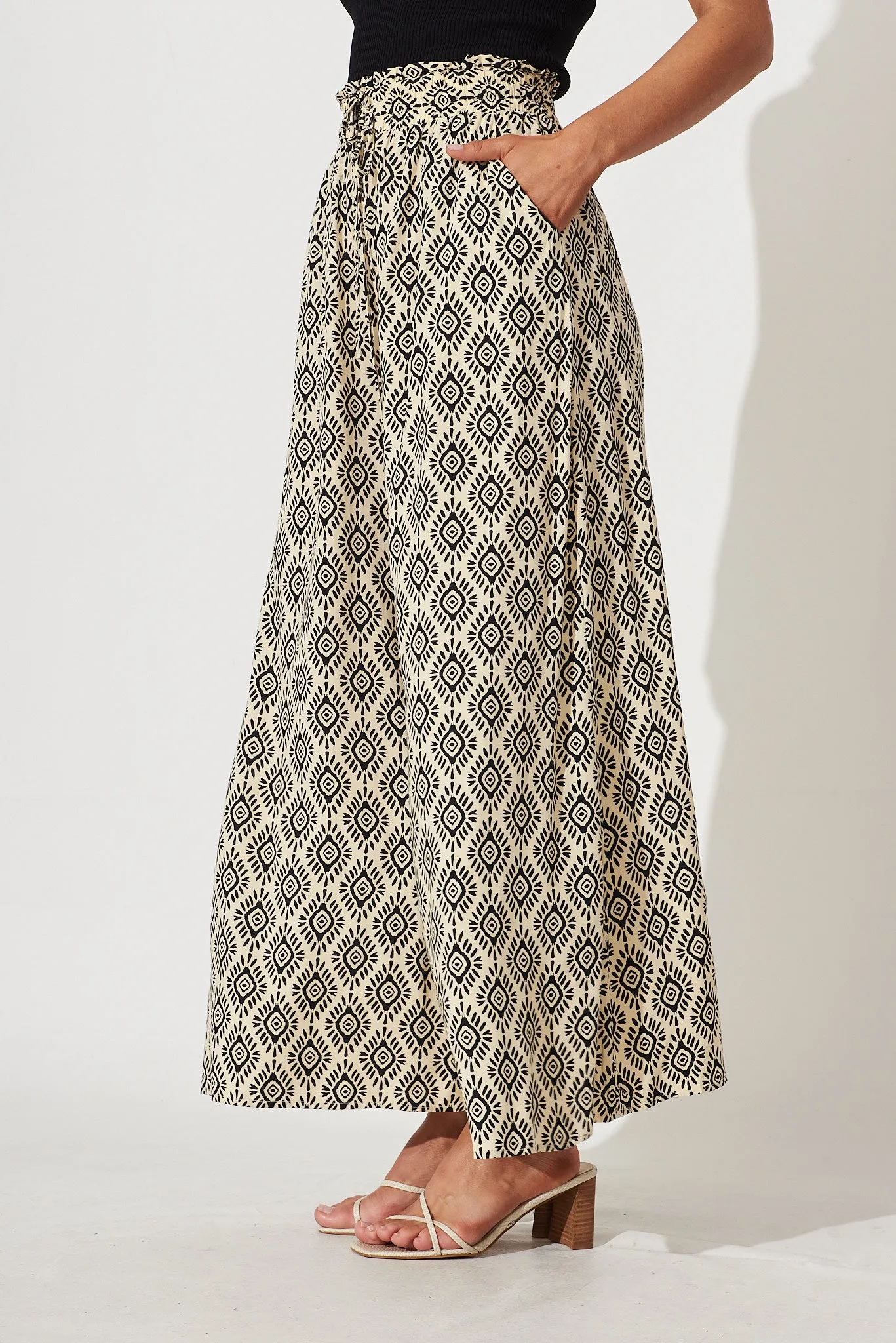 Goldie Wide Leg Pant In Cream With Black Print sold by St Frock product image thumbnail 2