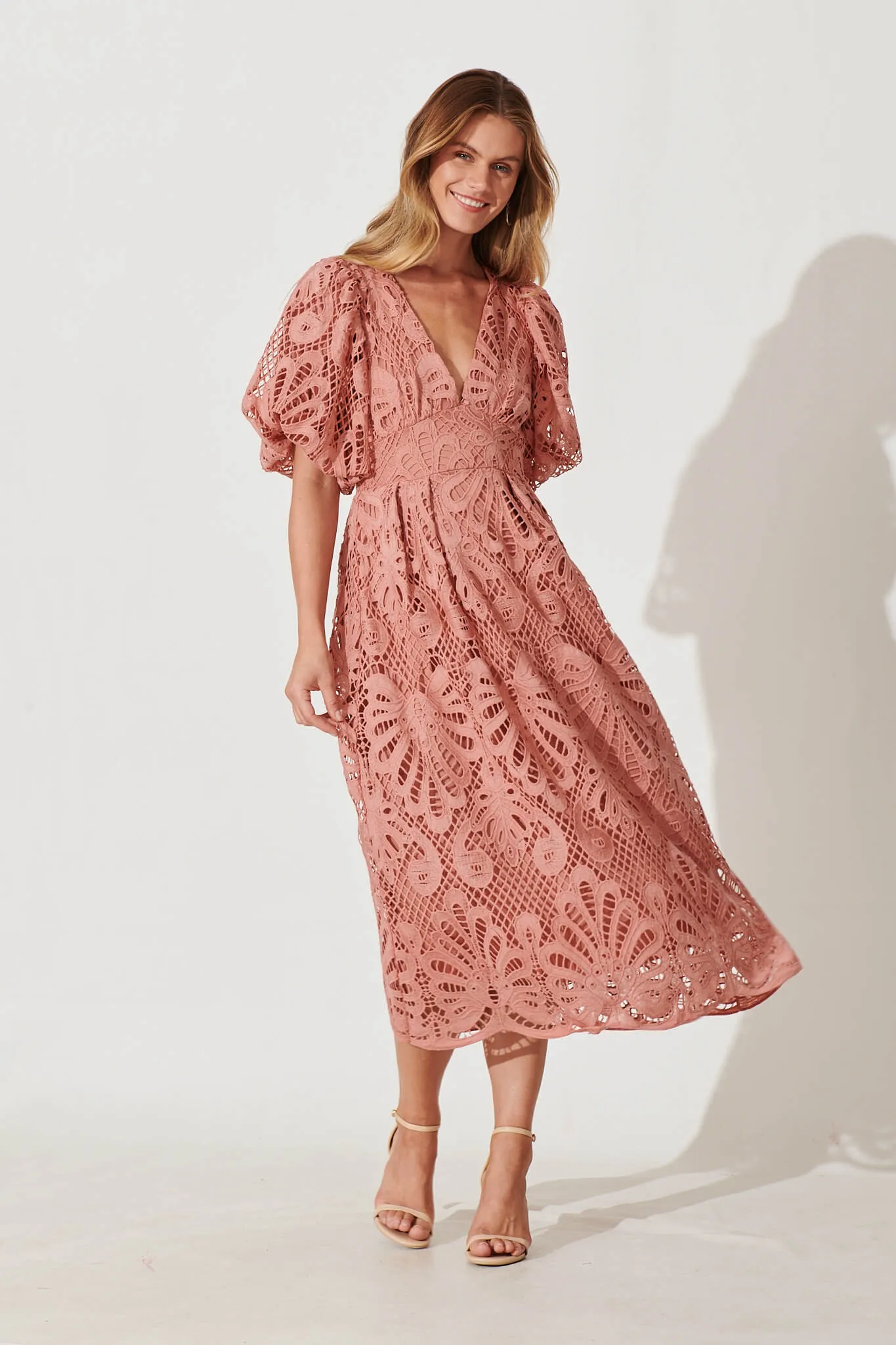 Millie Lace Maxi Dress In Dusty Rose sold by St Frock