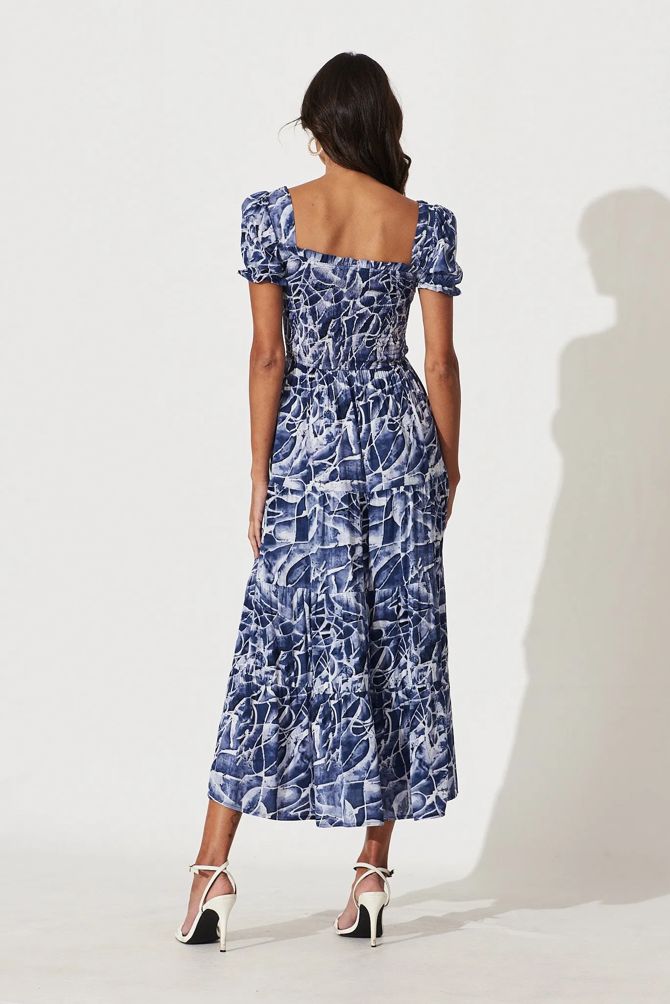 Water Lily Midi Dress In Navy With White Print sold by St Frock product image thumbnail 4