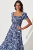 Water Lily Midi Dress In Navy With White Print sold by St Frock