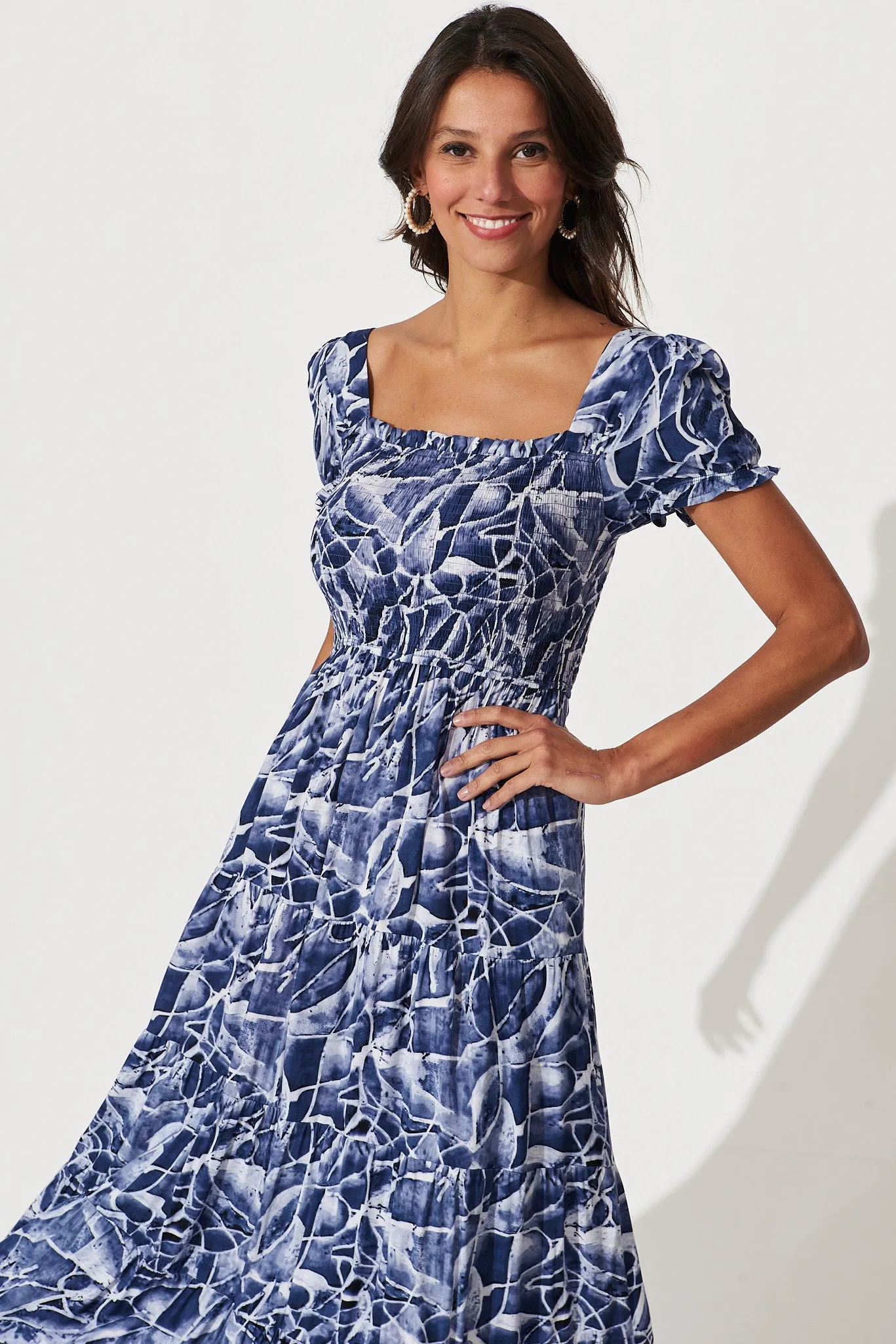 Water Lily Midi Dress In Navy With White Print sold by St Frock product image thumbnail 2