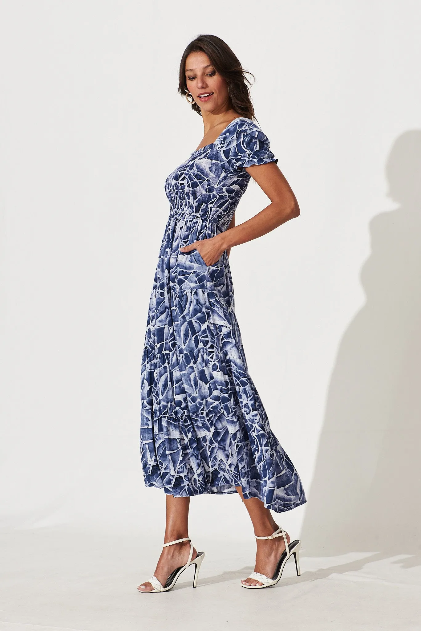 Water Lily Midi Dress In Navy With White Print sold by St Frock product image thumbnail 3