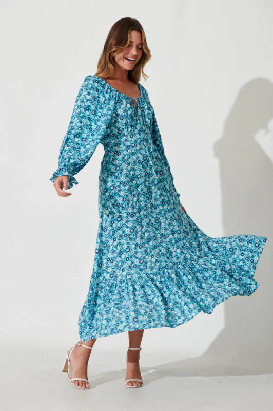 Timeless Maxi Dress In Blue Floral sold by St Frock