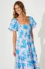 Kaito Midi Dress In Blue With Blush Floral Burnout Chiffon sold by St Frock