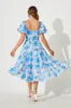 Kaito Midi Dress In Blue With Blush Floral Burnout Chiffon sold by St Frock