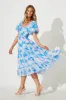 Kaito Midi Dress In Blue With Blush Floral Burnout Chiffon sold by St Frock