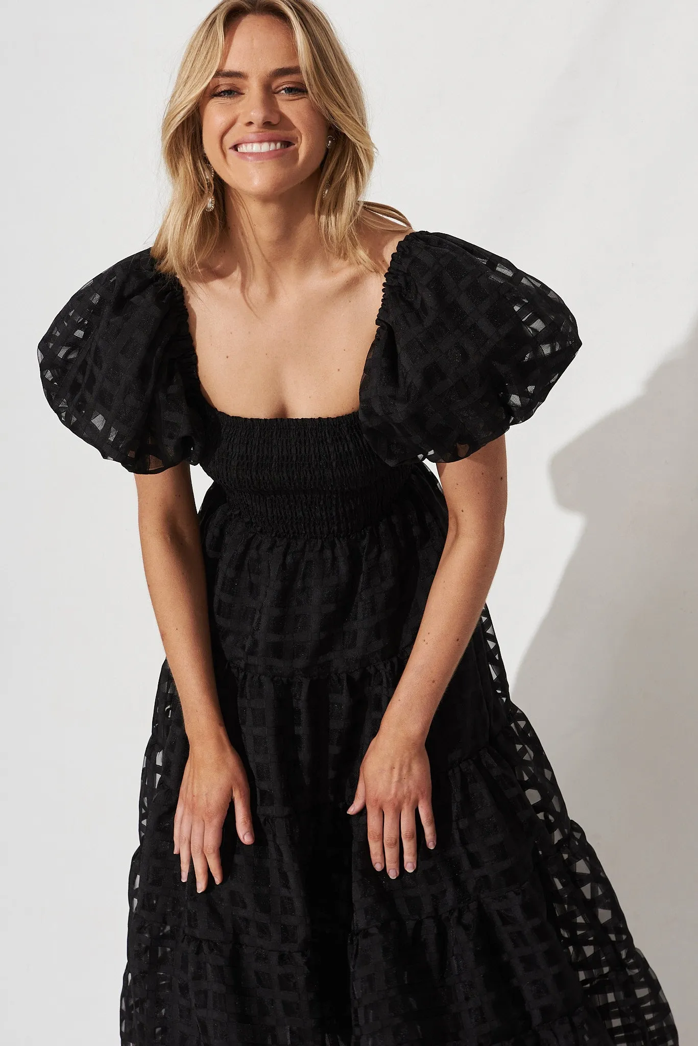 Kaitlyn Midi Dress In Black Organza sold by St Frock product image thumbnail 3