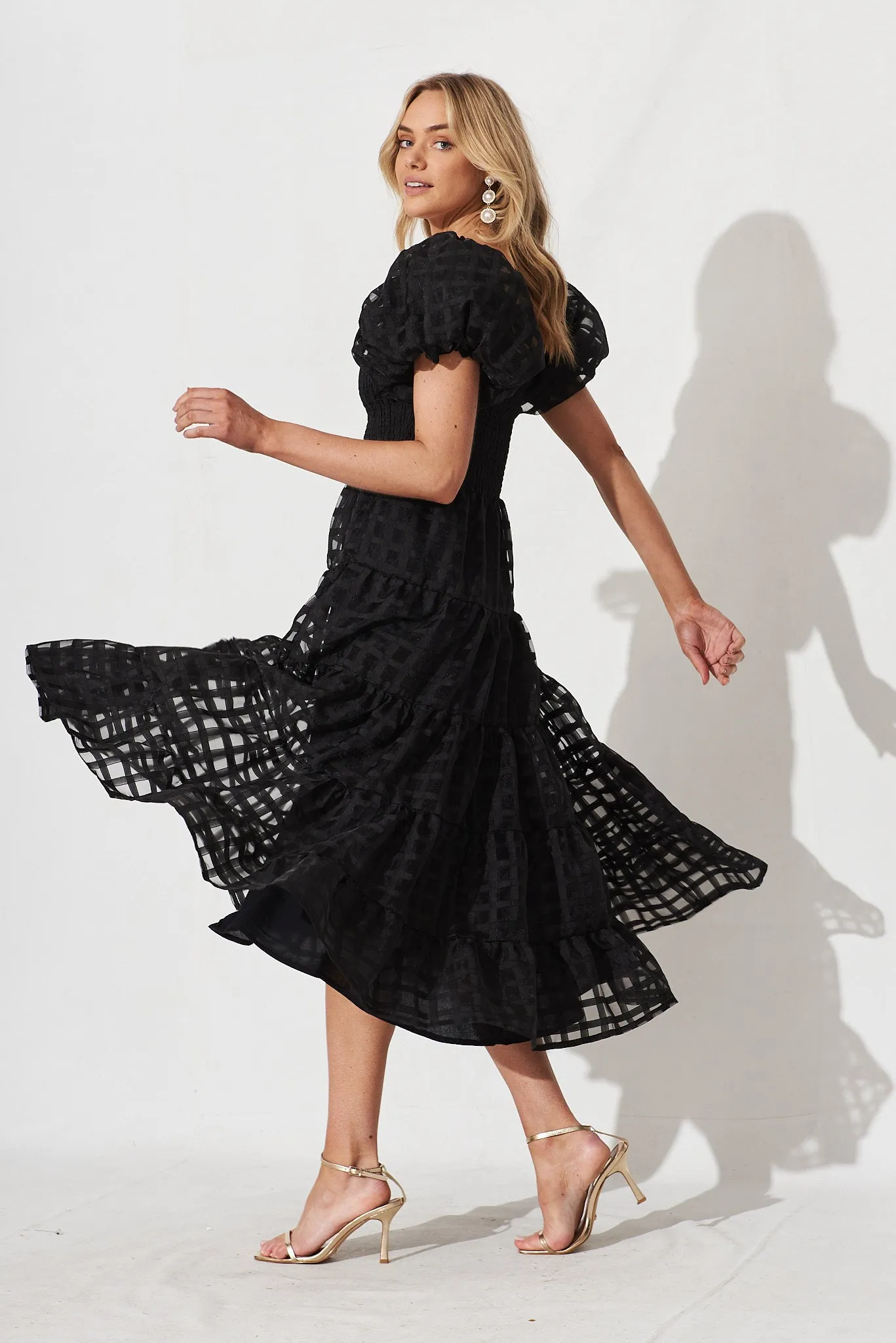 Kaitlyn Midi Dress In Black Organza sold by St Frock product image thumbnail 4