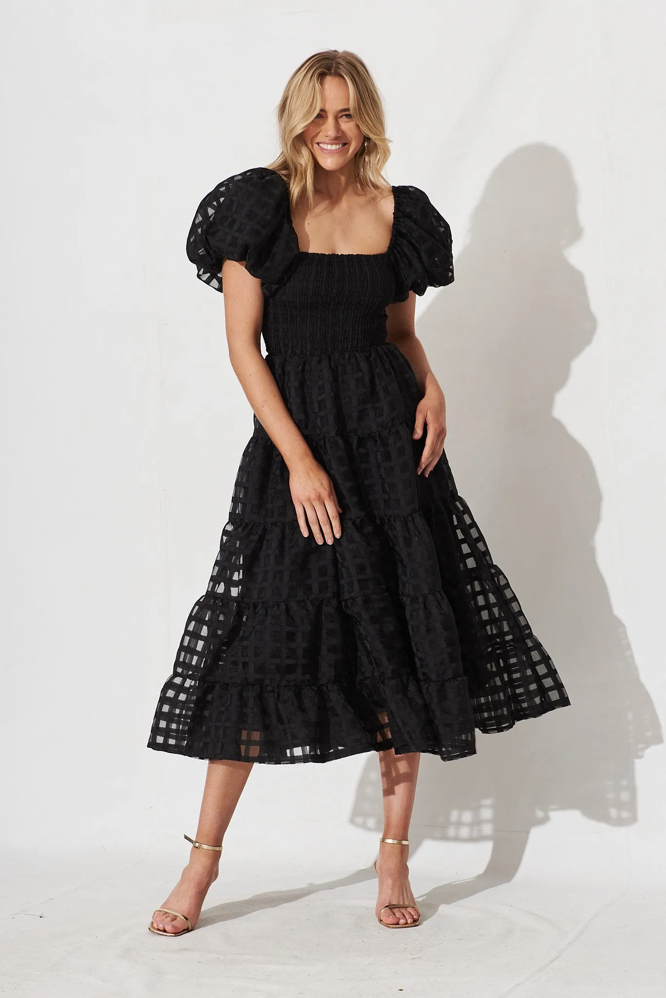 Kaitlyn Midi Dress In Black Organza sold by St Frock