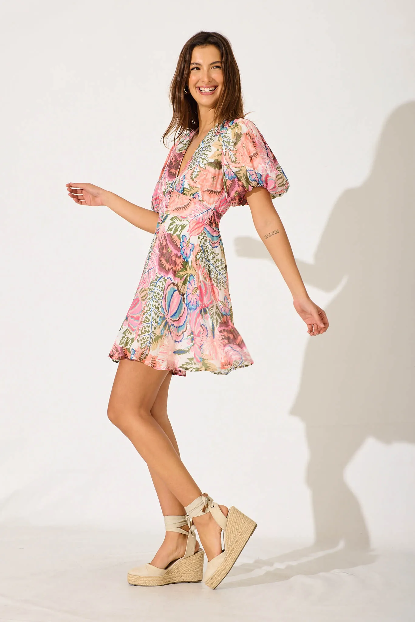 Clarissa Dress in White with Multi Print sold by St Frock product image thumbnail 3