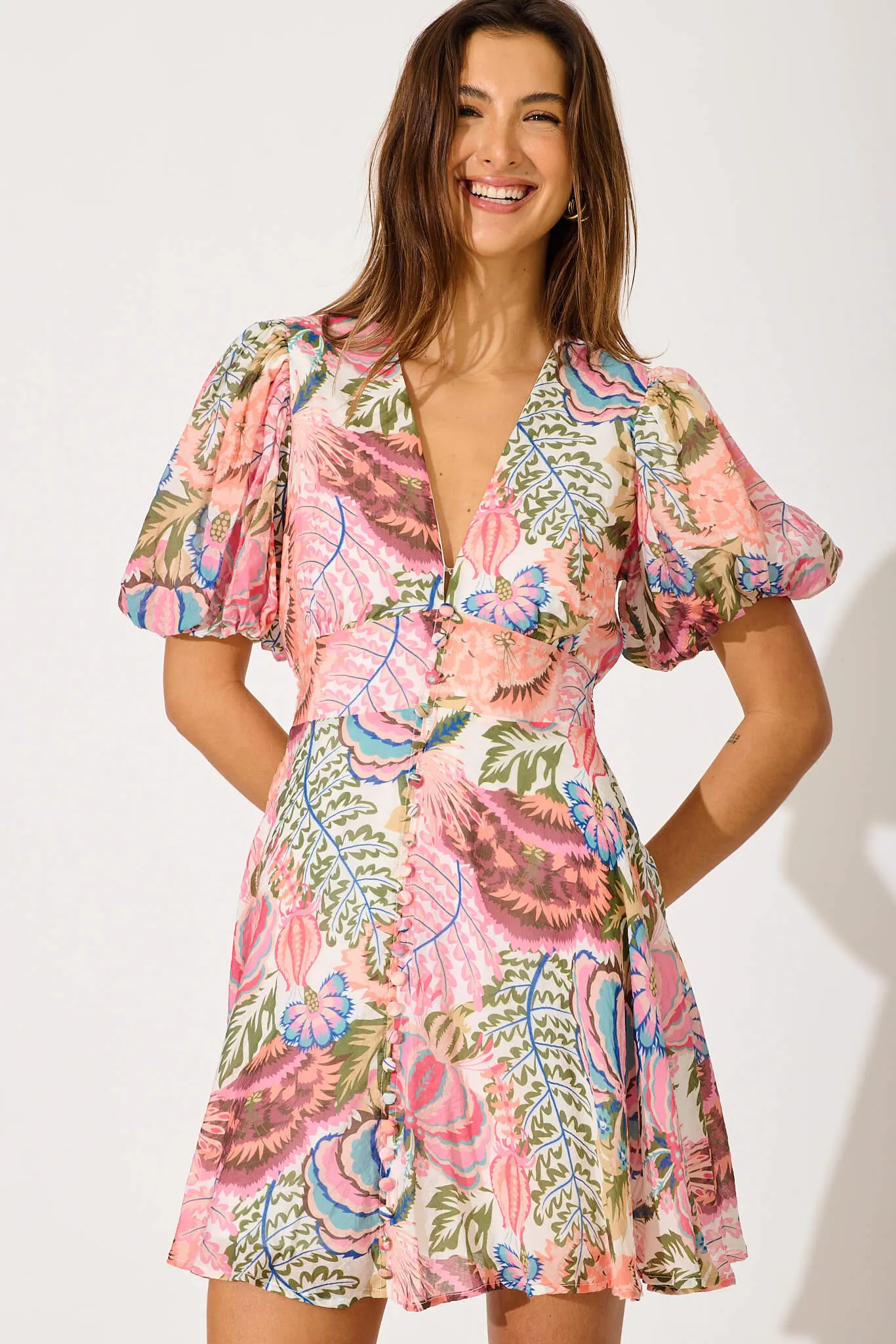 Clarissa Dress in White with Multi Print sold by St Frock product image thumbnail 2