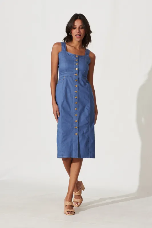 Ocean Avenue Midi Dress In Blue Denim sold by St Frock