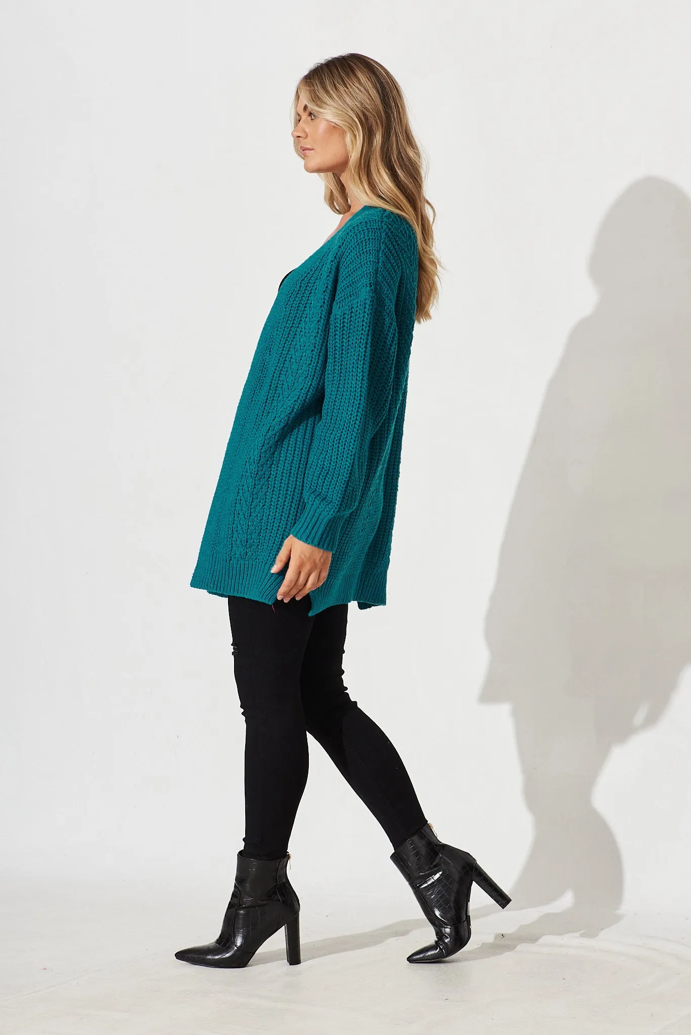 Turin Knit Cardigan In Teal Cotton Blend sold by St Frock product image thumbnail 3