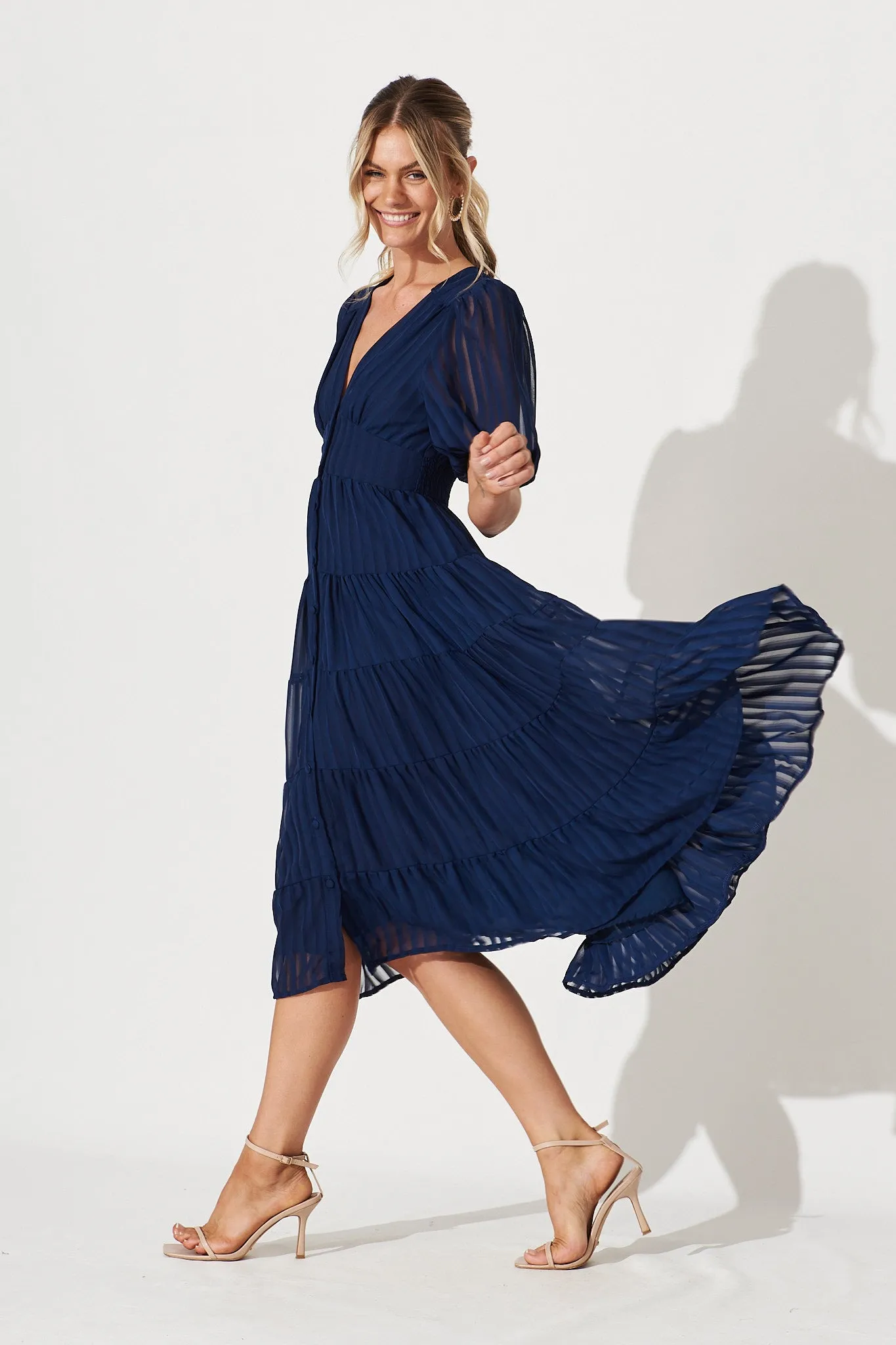Modica Midi Dress In Navy Chiffon sold by St Frock