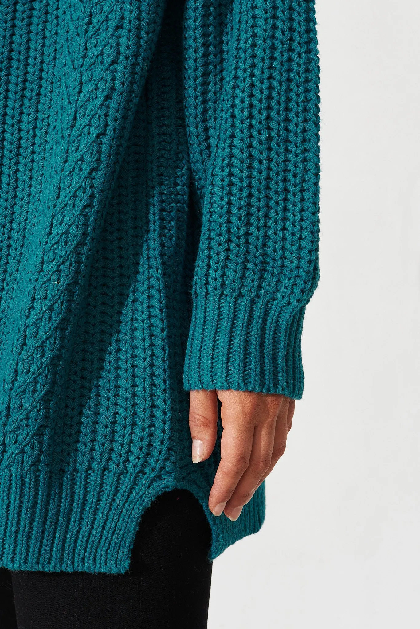 Turin Knit Cardigan In Teal Cotton Blend sold by St Frock product image thumbnail 5