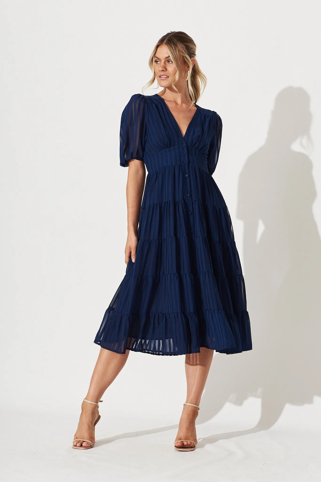 Modica Midi Dress In Navy Chiffon sold by St Frock product image thumbnail 2