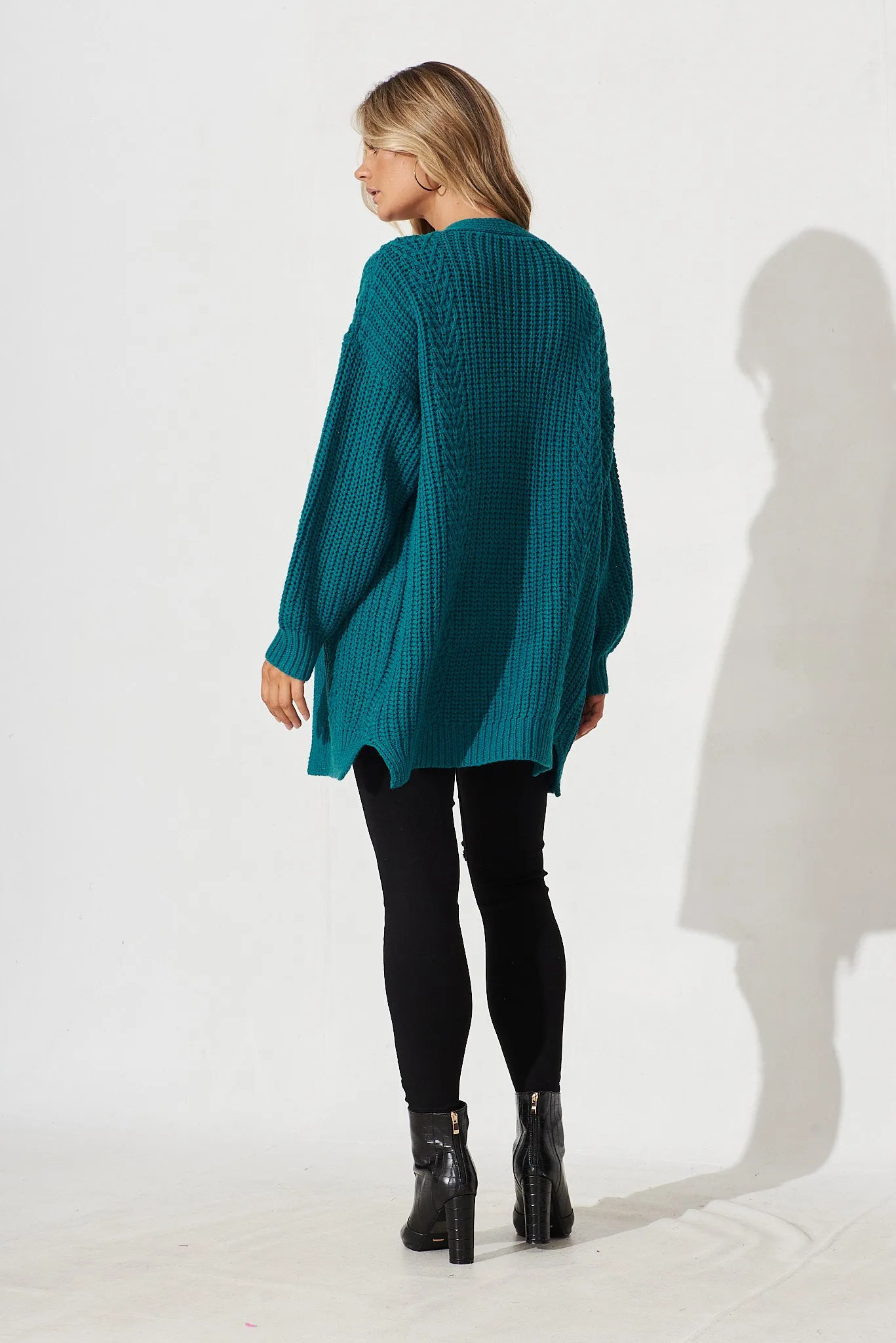 Turin Knit Cardigan In Teal Cotton Blend sold by St Frock product image thumbnail 4