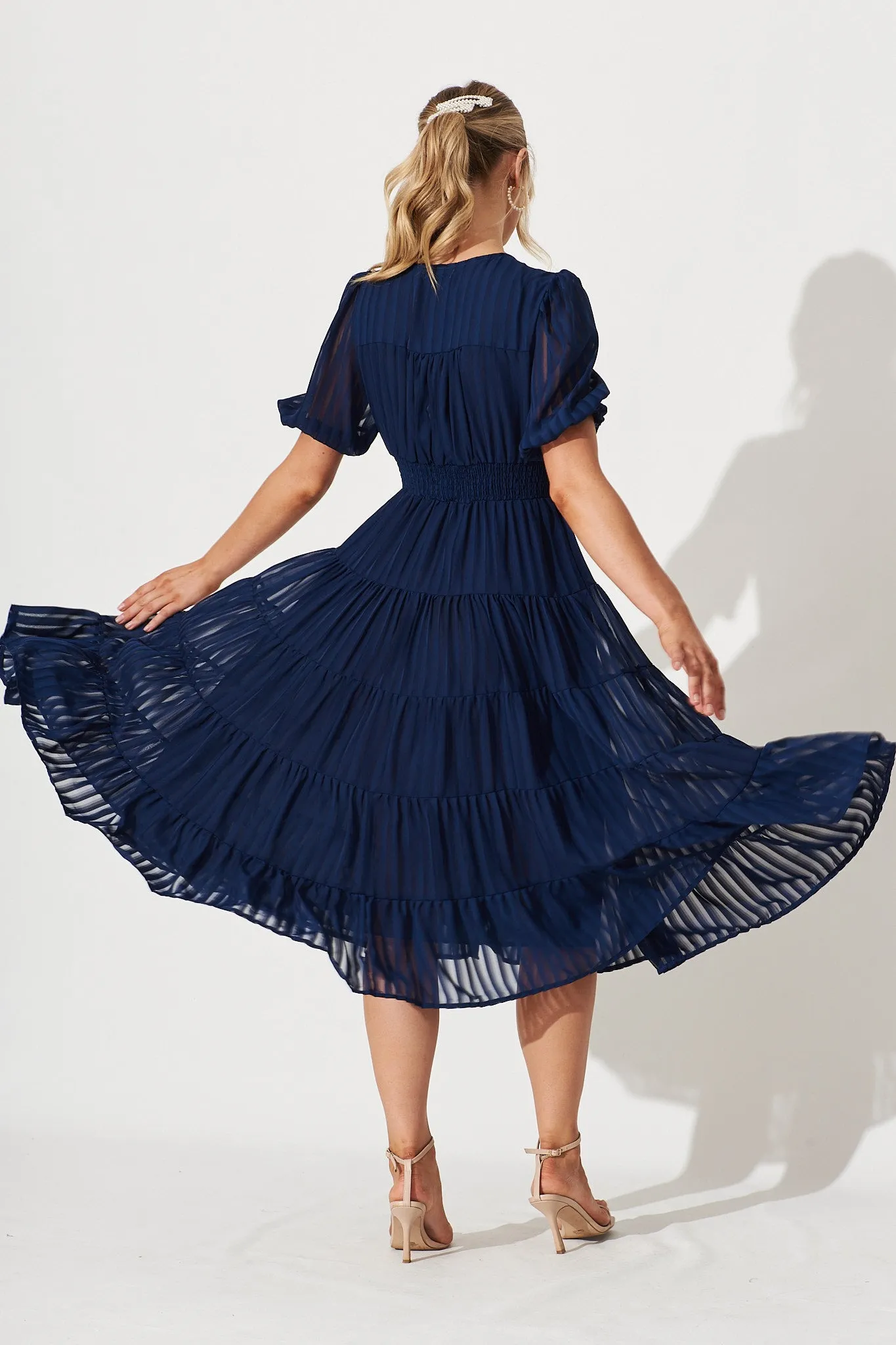 Modica Midi Dress In Navy Chiffon sold by St Frock product image thumbnail 3