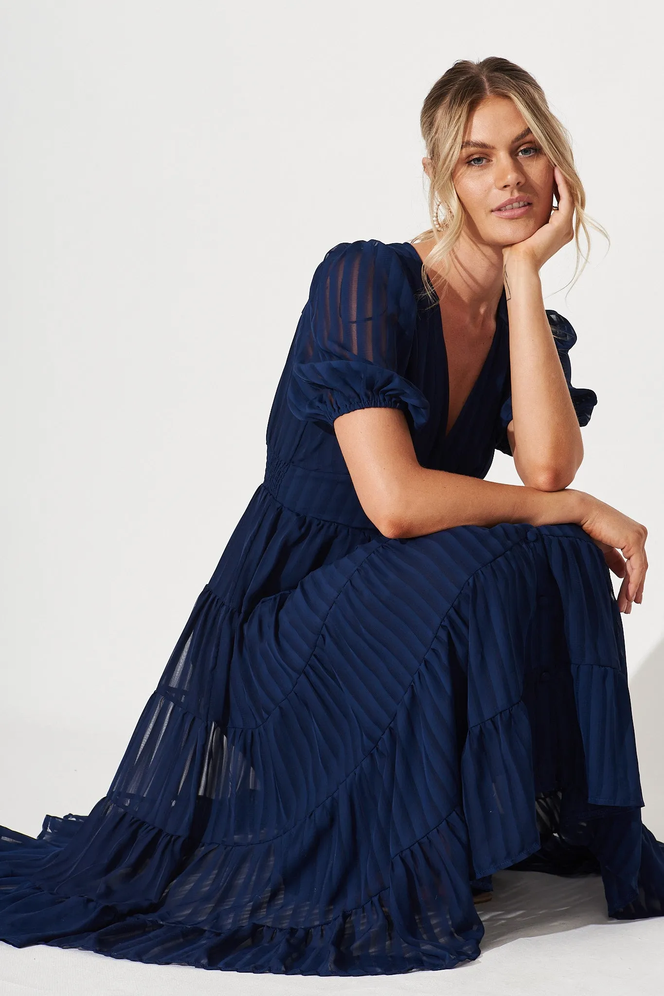 Modica Midi Dress In Navy Chiffon sold by St Frock product image thumbnail 5