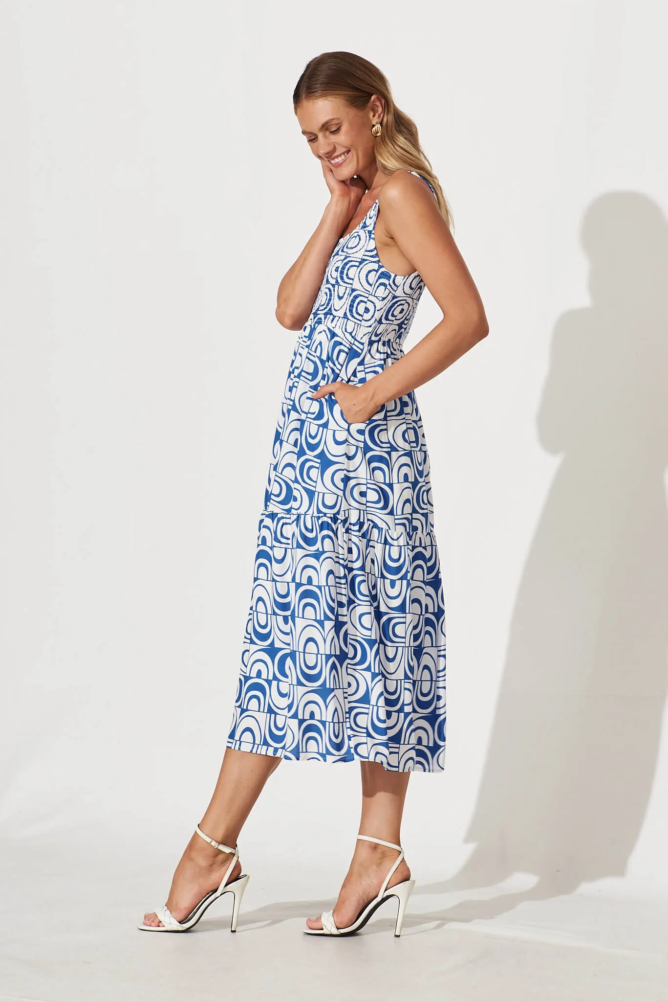 Caribbean Midi Dress In White And Cobalt Geometric sold by St Frock product image thumbnail 3
