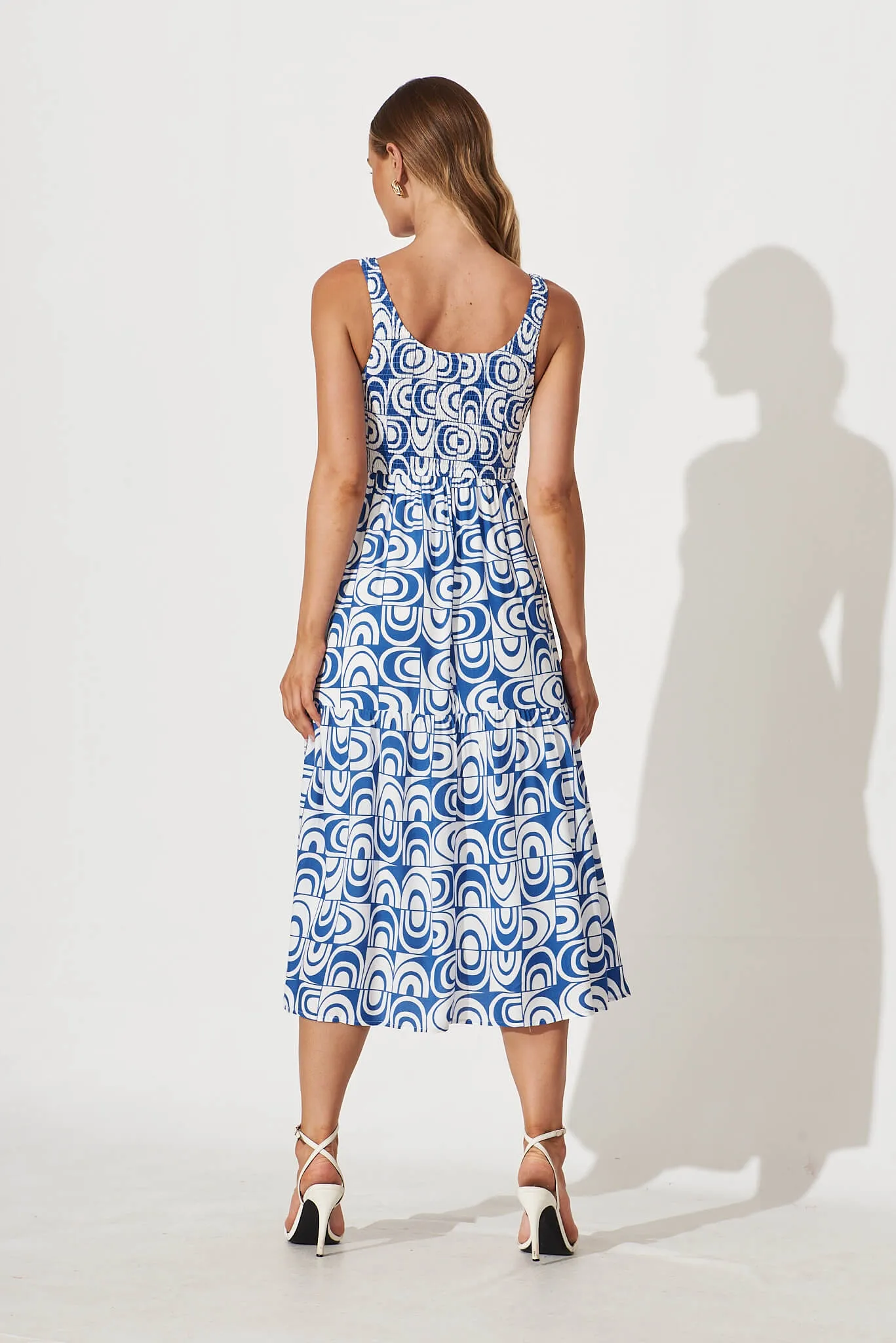 Caribbean Midi Dress In White And Cobalt Geometric sold by St Frock product image thumbnail 4