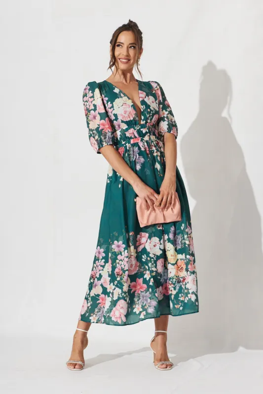 Camille Maxi Dress In Teal With Orange Floral sold by St Frock