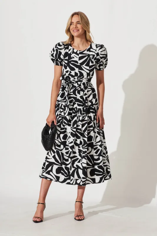 Amori Midi Dress In Black And White Cotton sold by St Frock