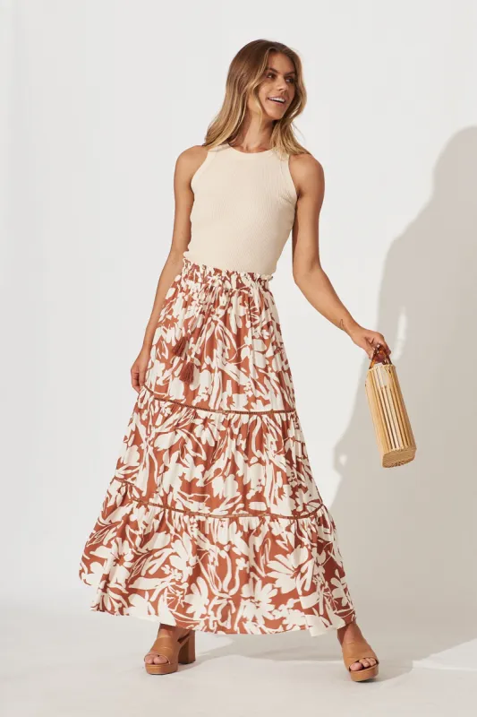 Freedom Maxi Skirt In Brown With Cream Floral sold by St Frock