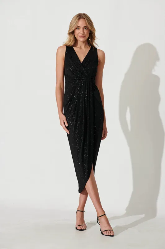 Amanda Midi Dress In Black Glitter sold by St Frock