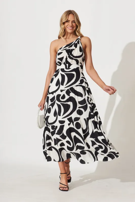 Sakura Maxi Dress In Cream With Black Swirl Print made by St Frock
