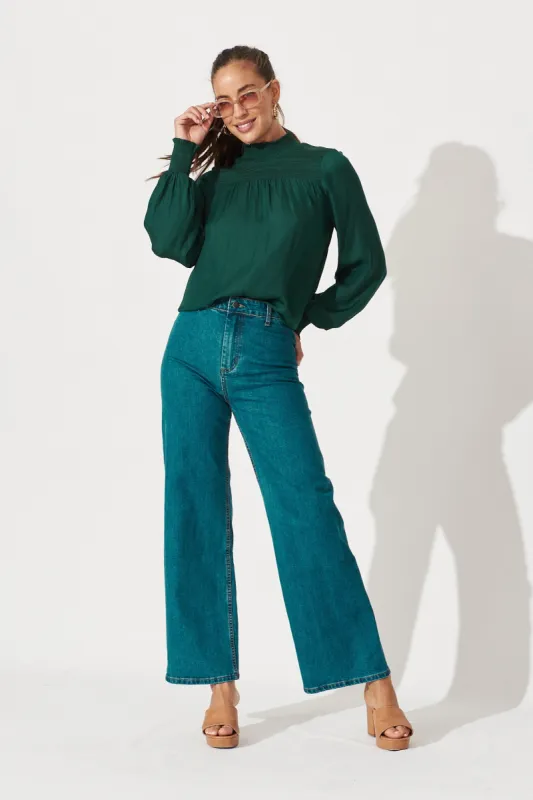 Clovelly Top In Green Satin sold by St Frock