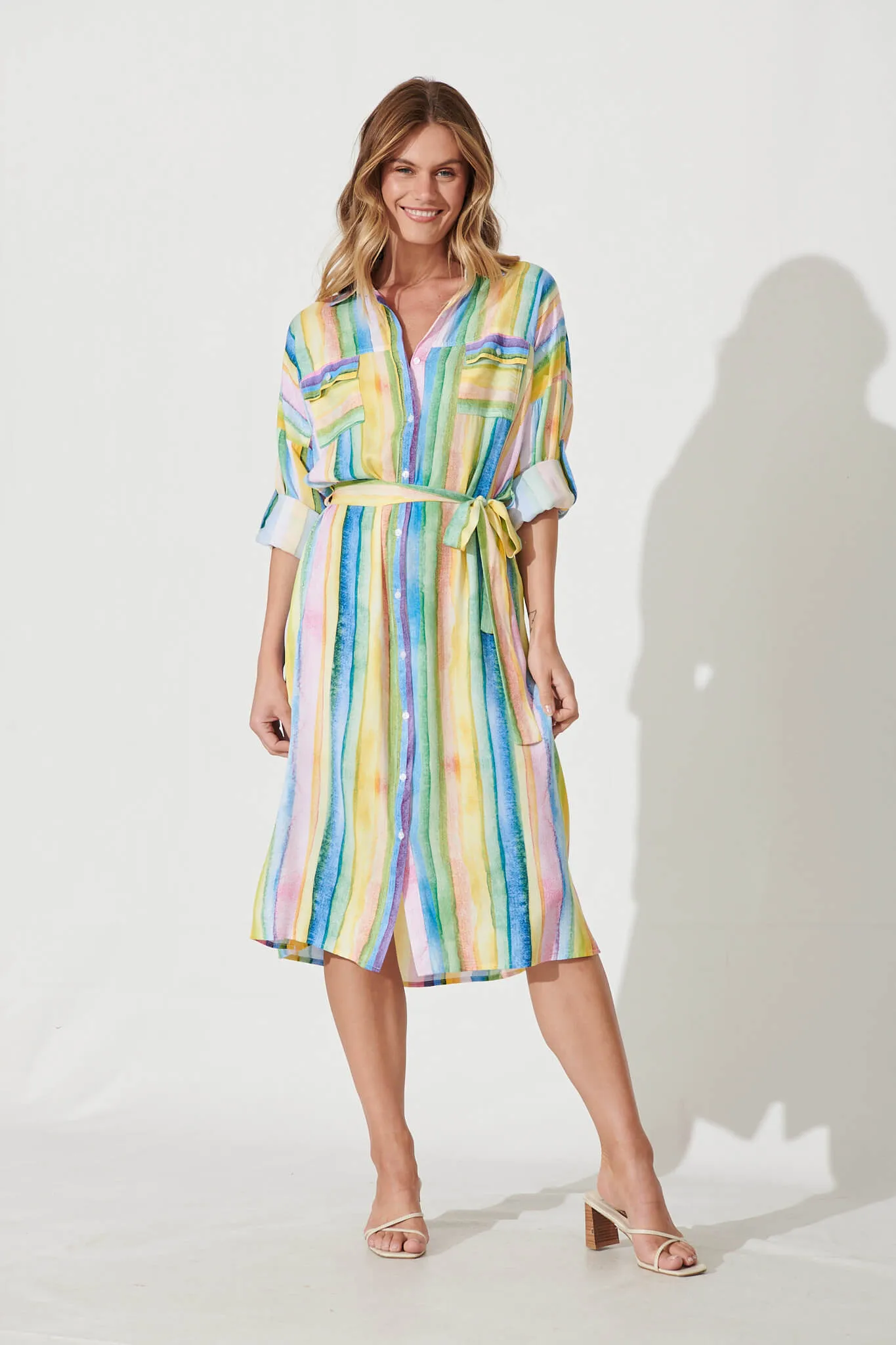 Selene Midi Shirt Dress In Multi Stripe sold by St Frock product image thumbnail 5