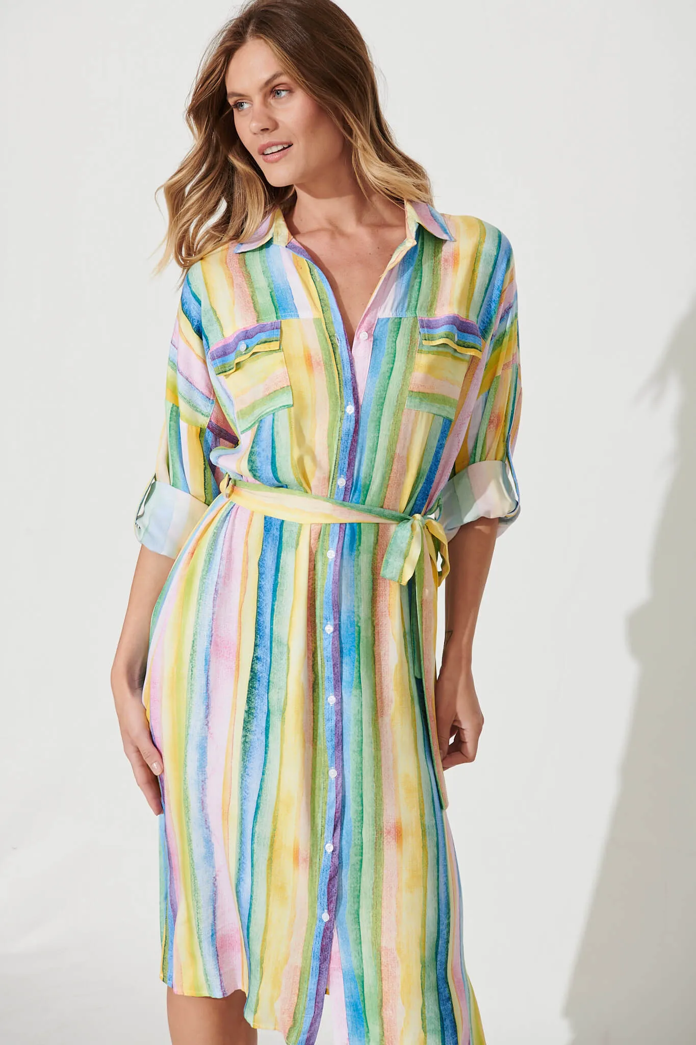 Selene Midi Shirt Dress In Multi Stripe sold by St Frock product image thumbnail 3